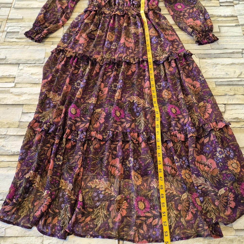 ILLA ILLA Boho Floral Maxi Dress Women Sz M Purple Gold Cottagecore Western - Picture 9 of 13